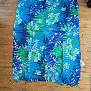Blue + Green Hibiscus Sarong/Scarf/Head scarf/Tablecloth/Wall hanging, NWT